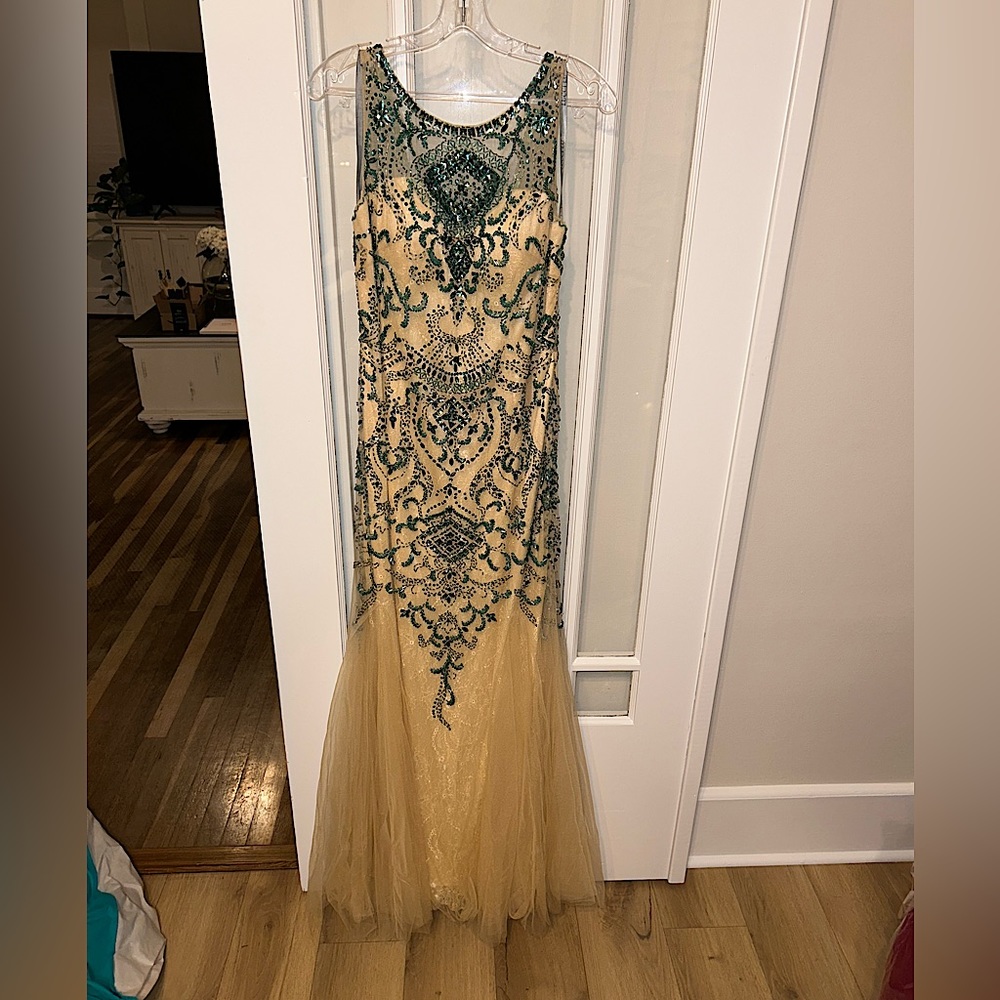 Lucci Lu #226 Nude and Jade prom dress Size 14